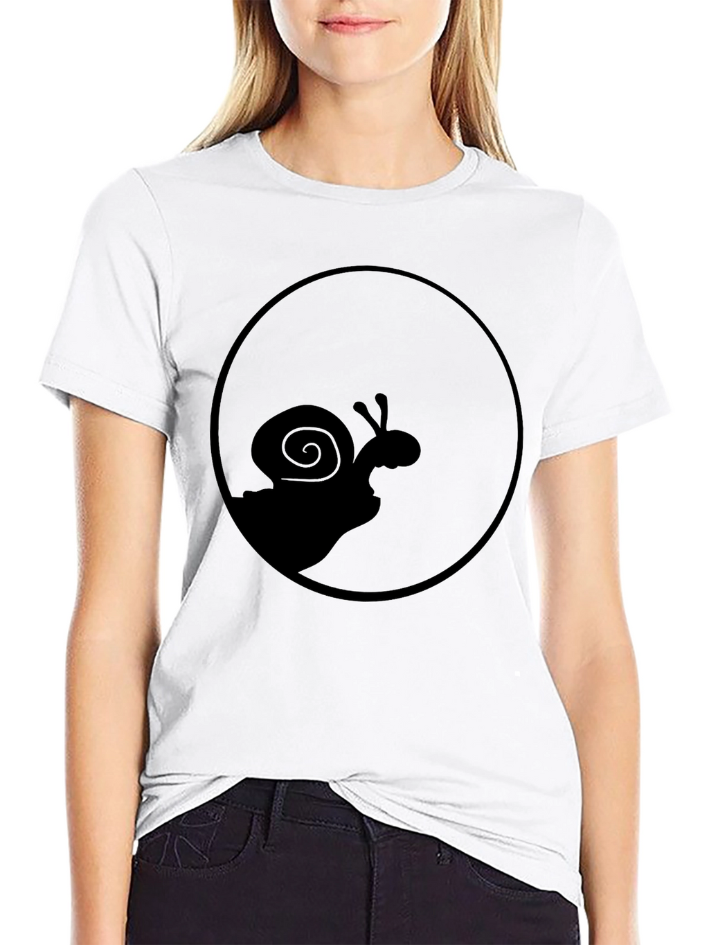 Snail Silhouette Graphic Tee - Black Cotton Casual Top