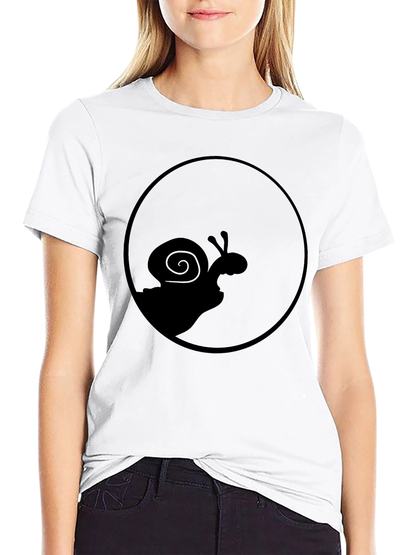 Snail Silhouette Graphic Tee - Black Cotton Casual Top