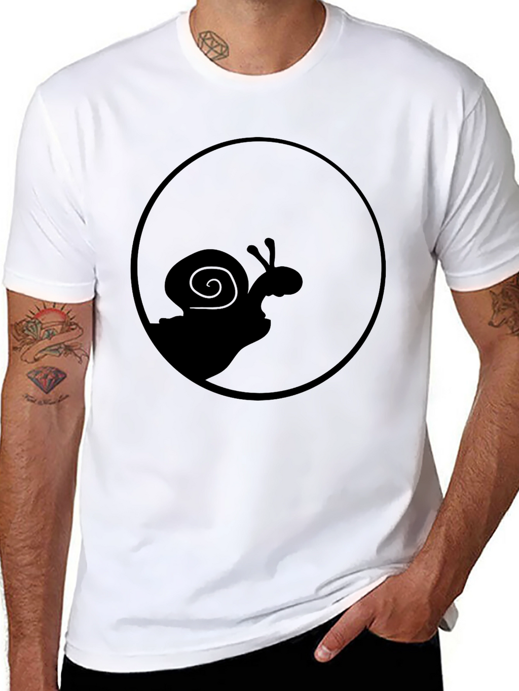 Snail Silhouette Graphic Tee - Black Cotton Casual Top