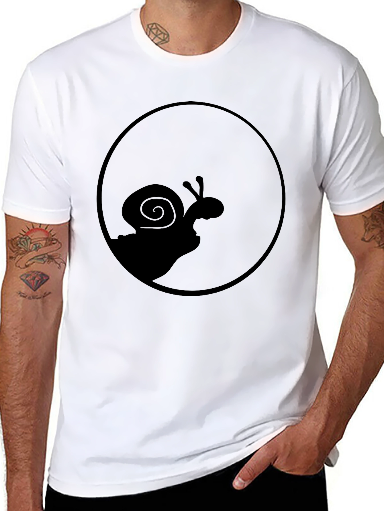Snail Silhouette Graphic Tee - Black Cotton Casual Top