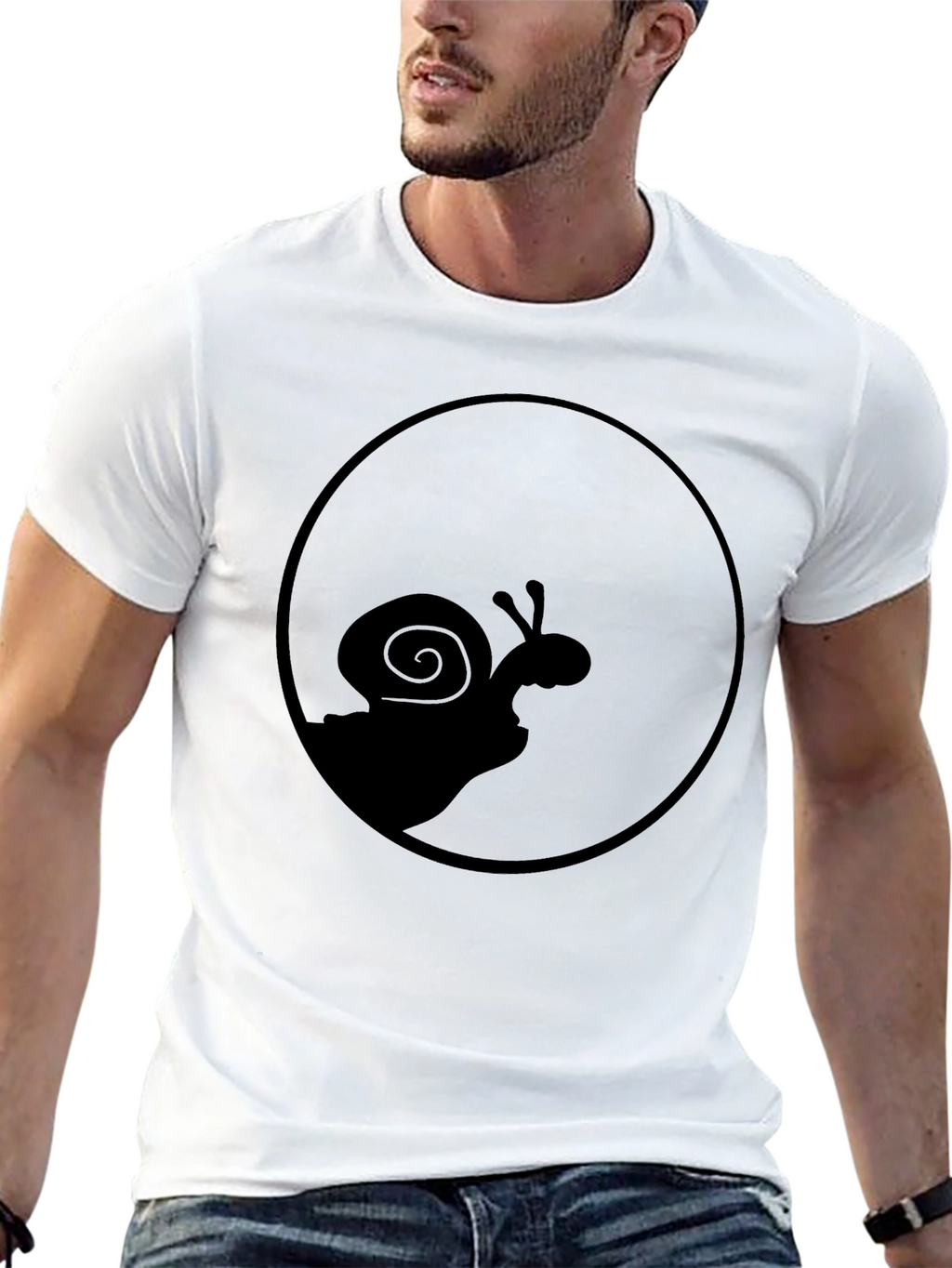 Snail Silhouette Graphic Tee - Black Cotton Casual Top