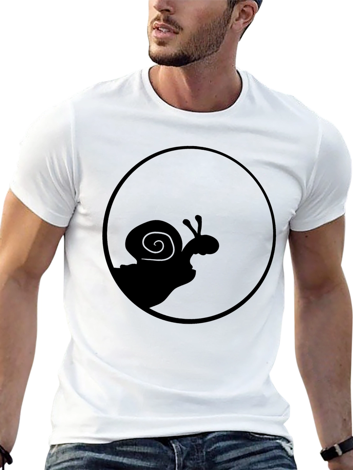 Snail Silhouette Graphic Tee - Black Cotton Casual Top