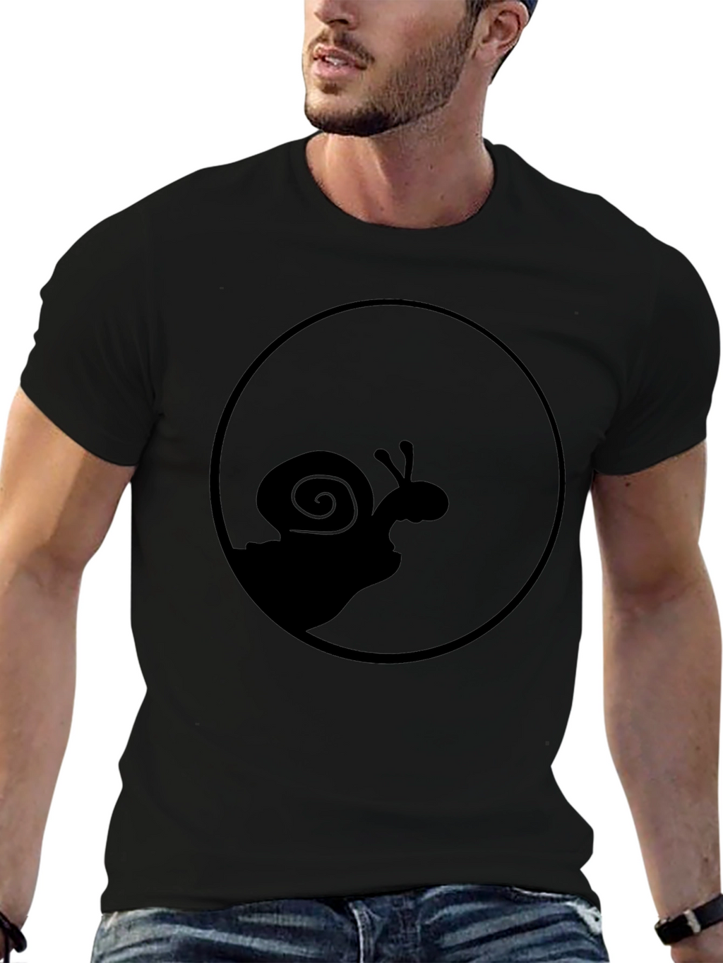 Snail Silhouette Graphic Tee - Black Cotton Casual Top