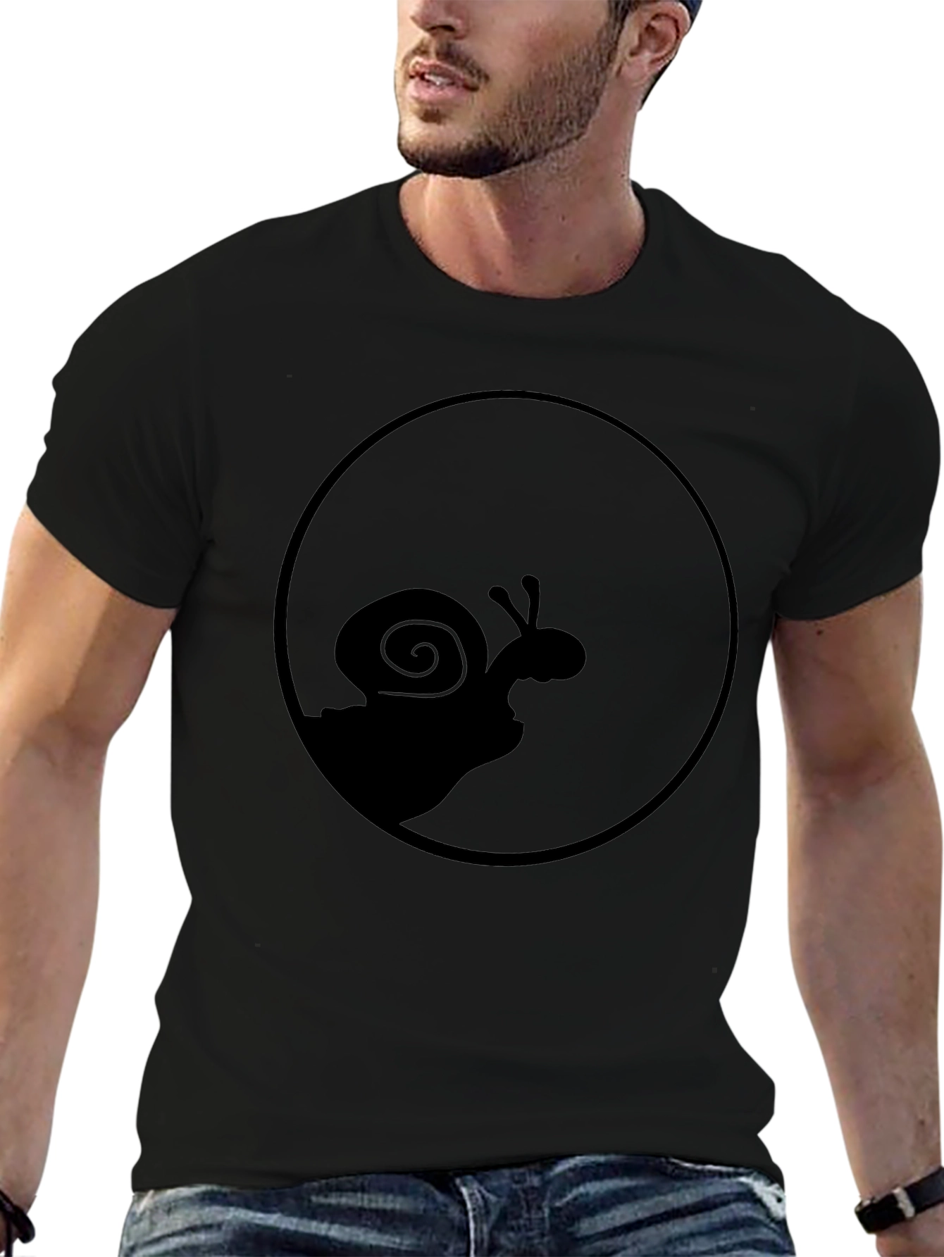 Snail Silhouette Graphic Tee - Black Cotton Casual Top