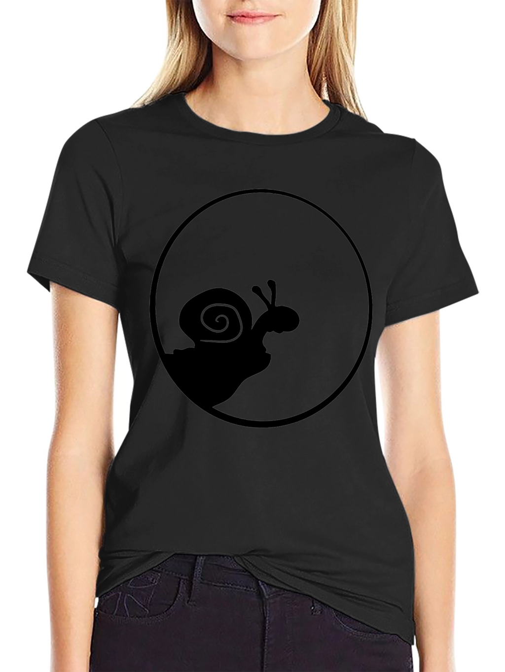Snail Silhouette Graphic Tee - Black Cotton Casual Top