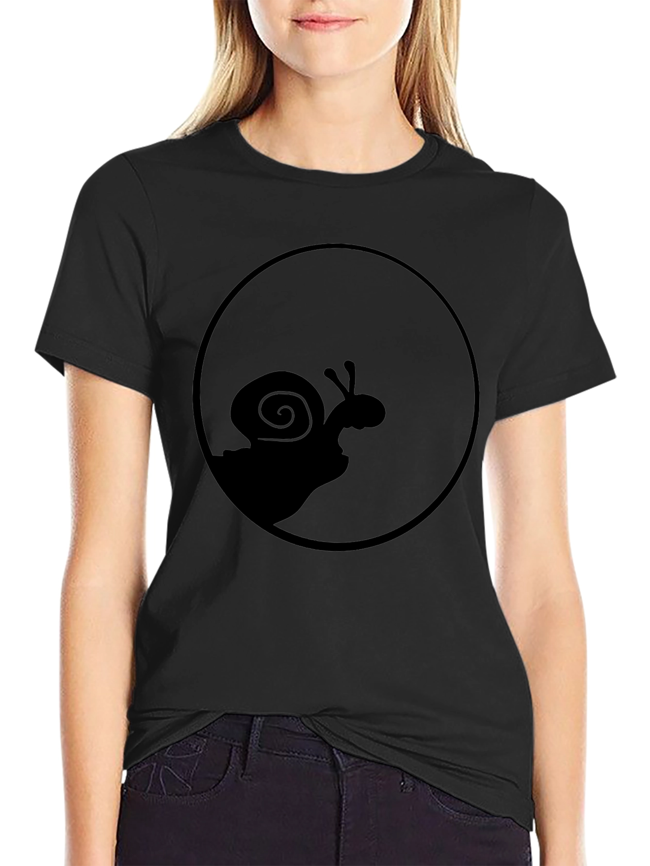 Snail Silhouette Graphic Tee - Black Cotton Casual Top