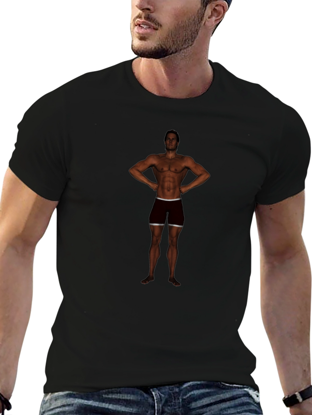 Mens Black Graphic Tee - Bodybuilder Design