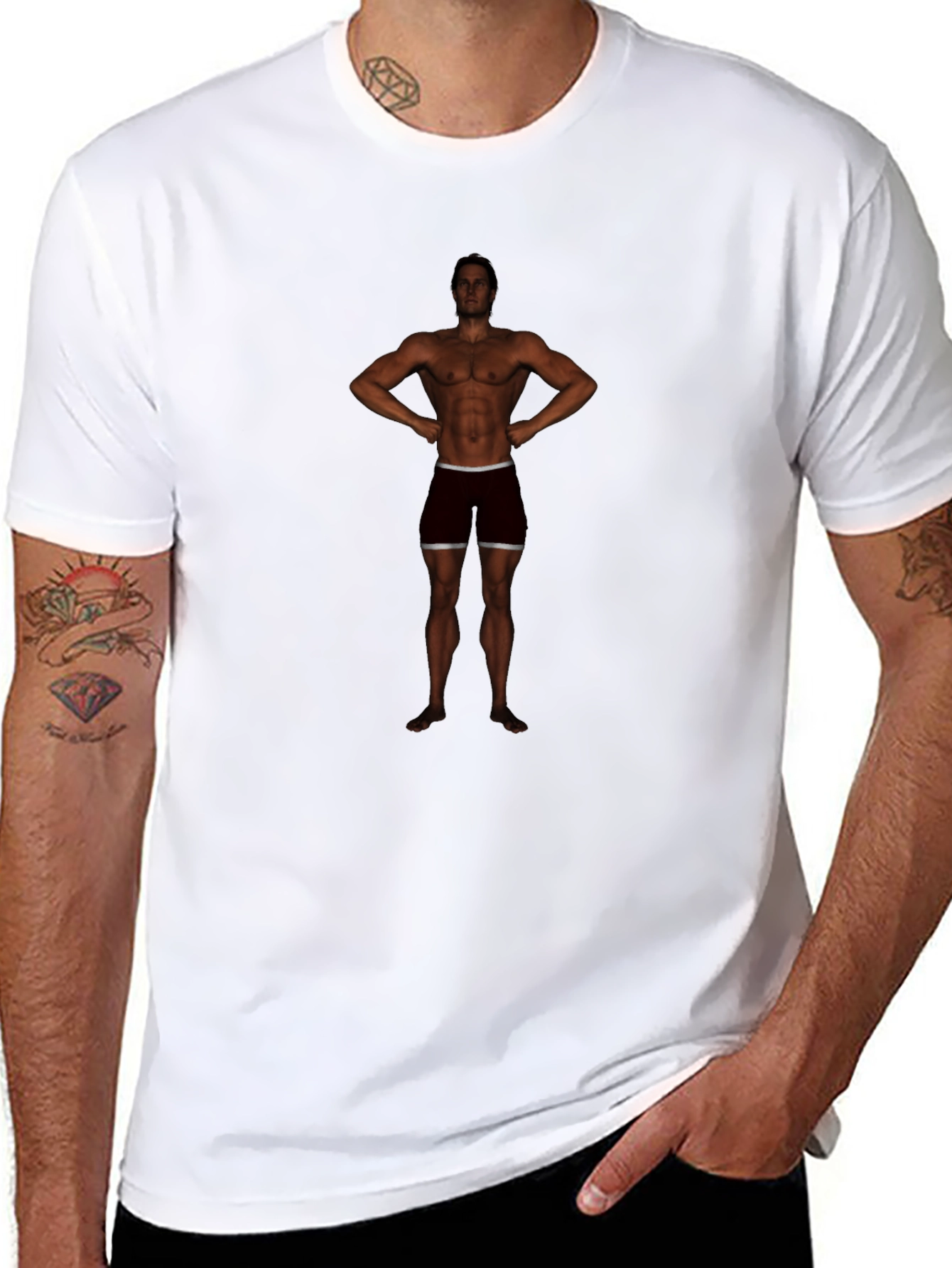 Mens Black Graphic Tee - Bodybuilder Design
