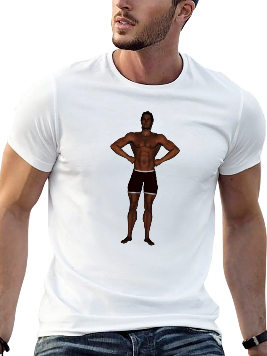 Mens Black Graphic Tee - Bodybuilder Design