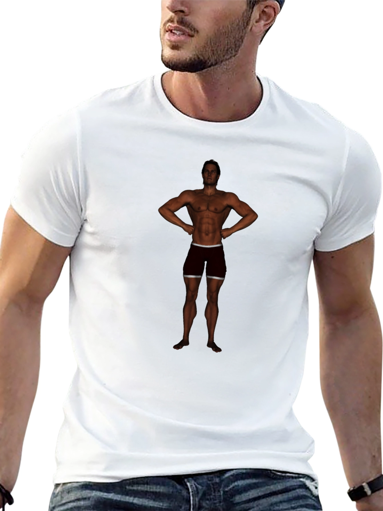 Mens Black Graphic Tee - Bodybuilder Design
