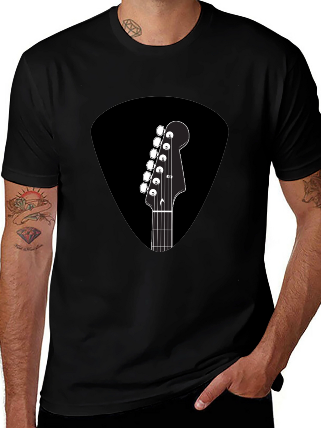 Guitar Pick T-Shirt - Musical Headstock Design