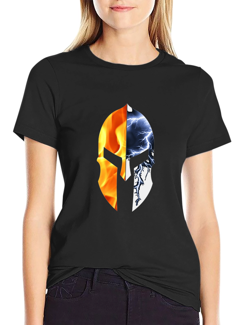 Fire and Ice Spartan Helmet Graphic T-Shirt
