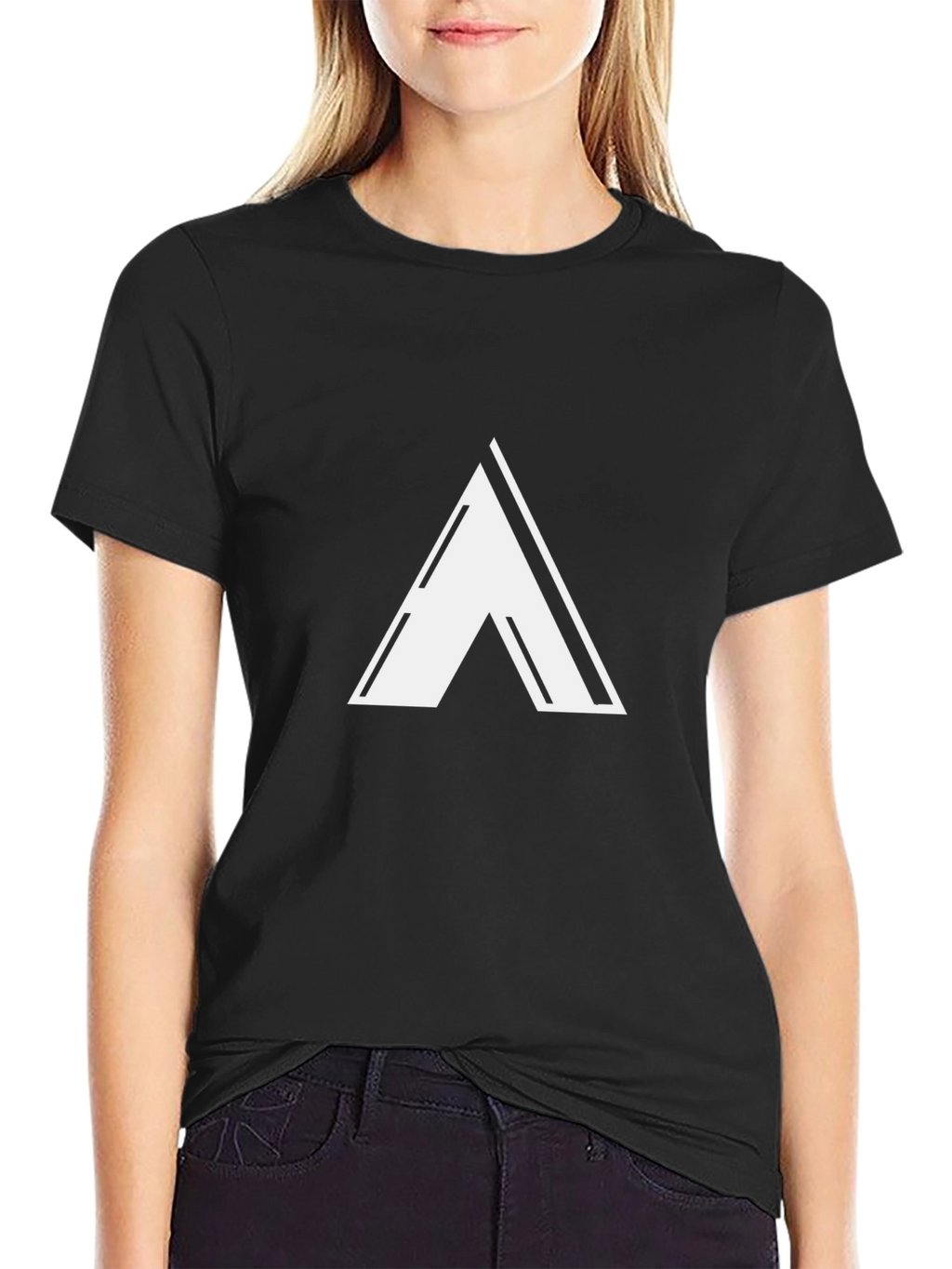 Modern Black T-Shirt with White Triangle Design