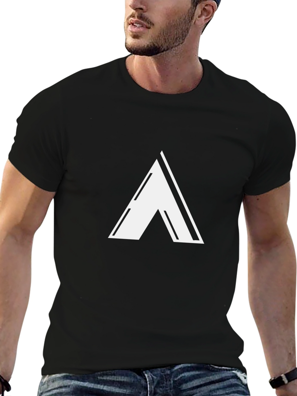 Modern Black T-Shirt with White Triangle Design