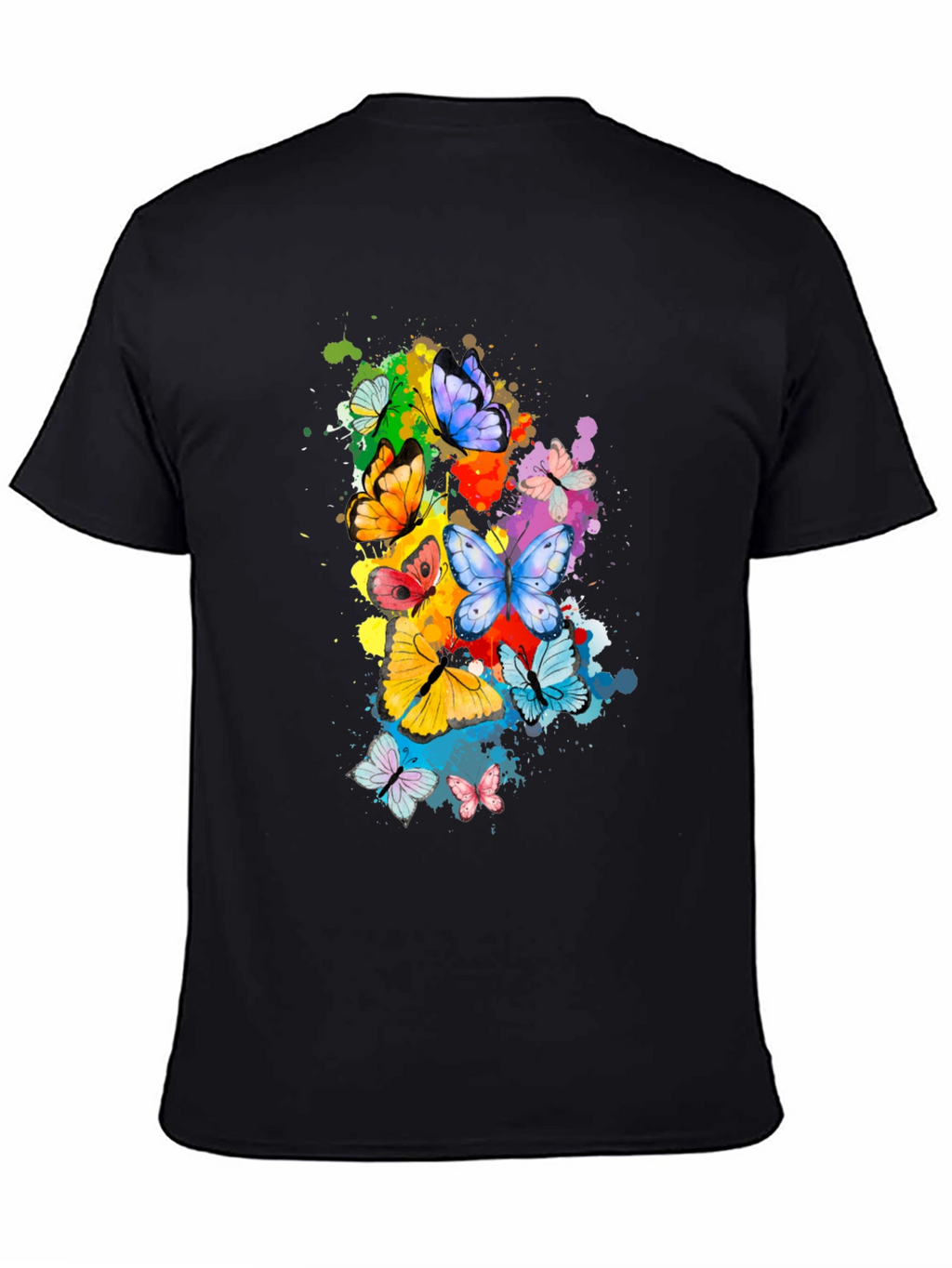 Butterfly Splatter Print Black T-Shirt