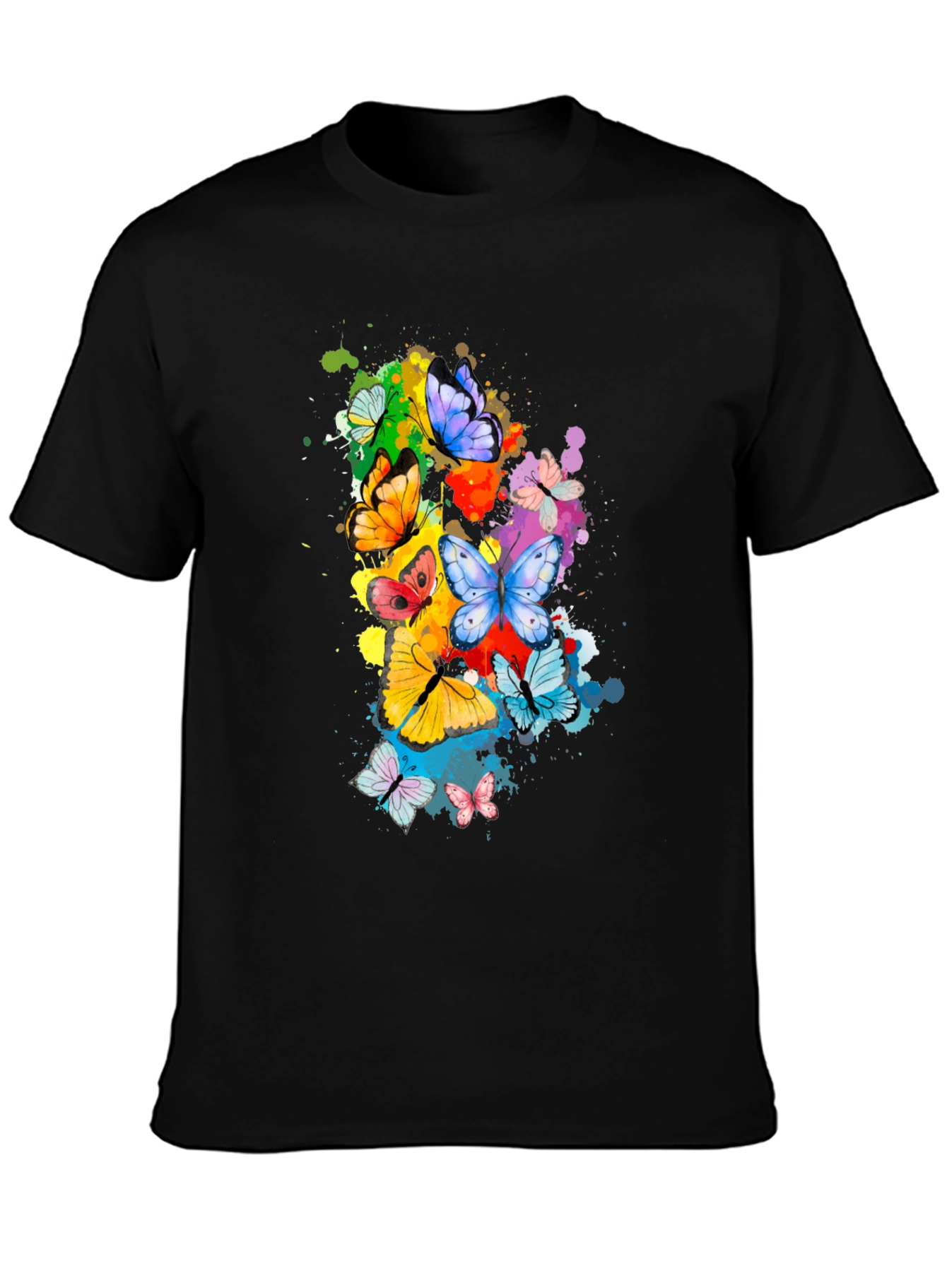 Butterfly Splatter Print Black T-Shirt