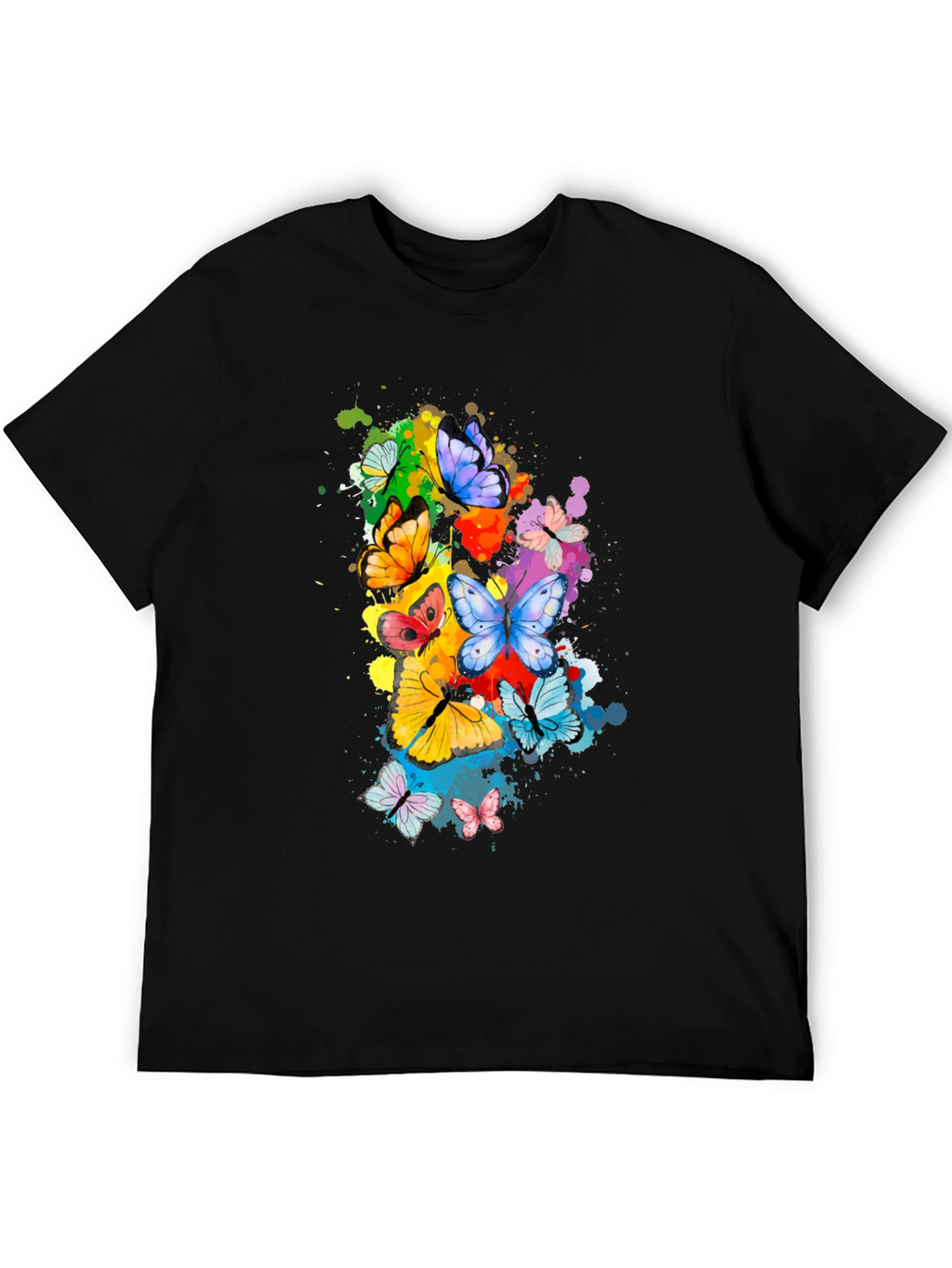 Butterfly Splatter Print Black T-Shirt