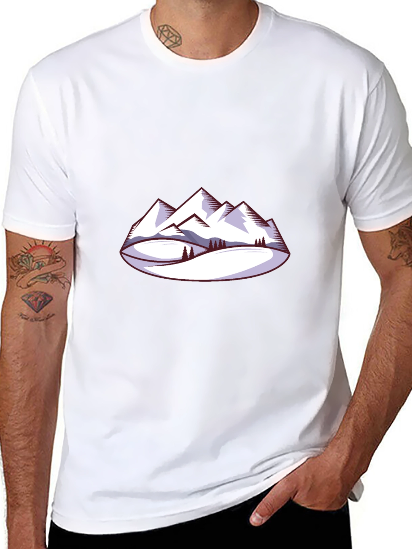 Mountain Scene Graphic Tee - Black Crew Neck