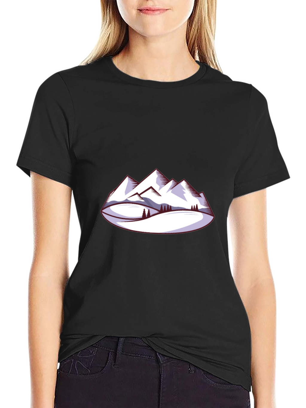 Mountain Scene Graphic Tee - Black Crew Neck