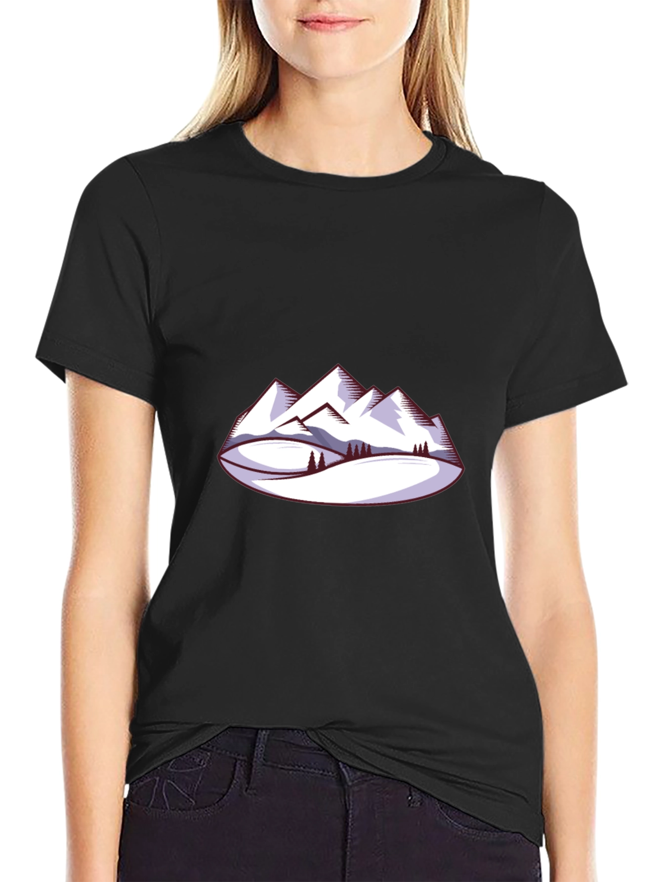 Mountain Scene Graphic Tee - Black Crew Neck