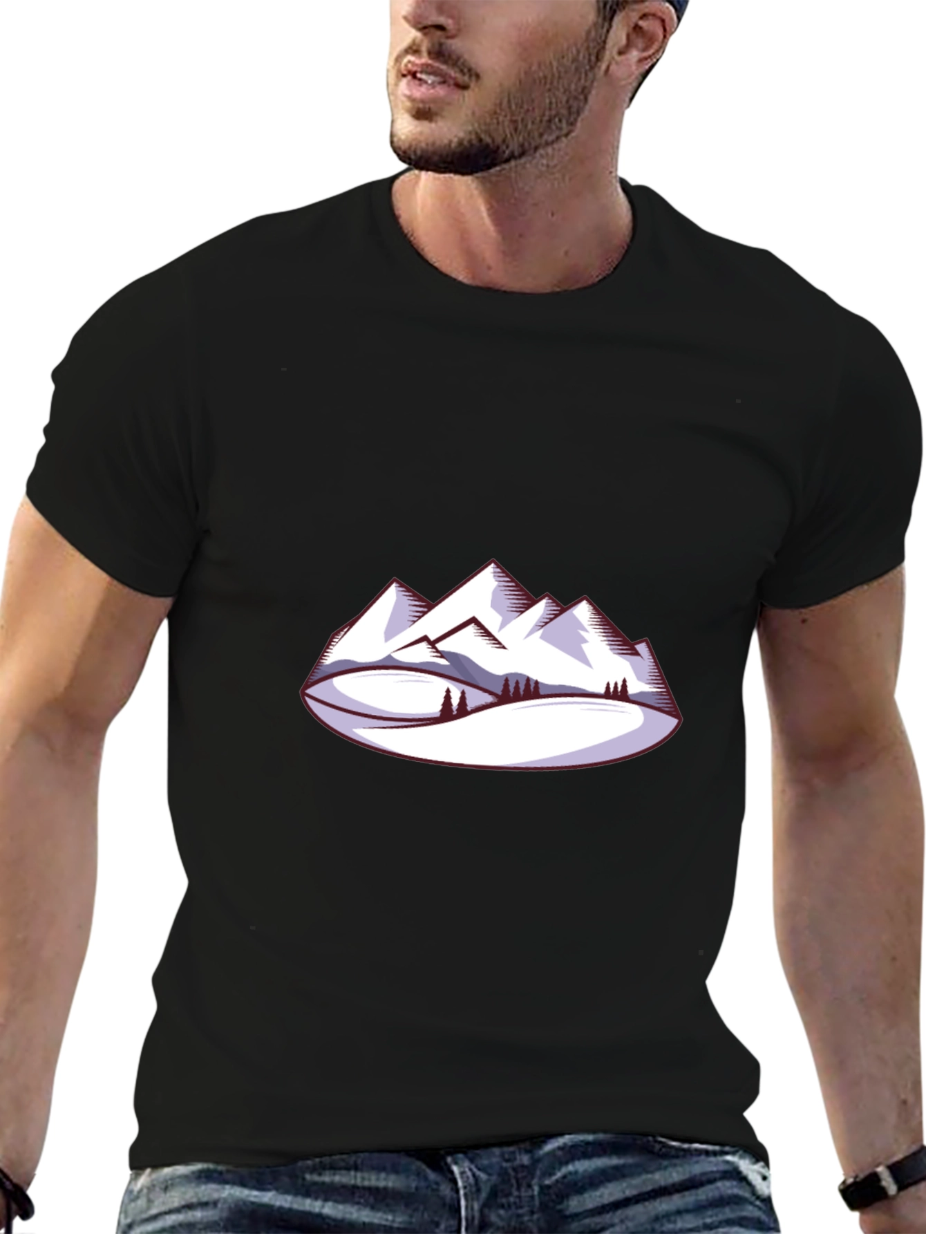 Mountain Scene Graphic Tee - Black Crew Neck
