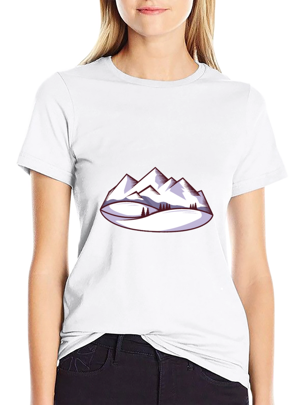 Mountain Scene Graphic Tee - Black Crew Neck