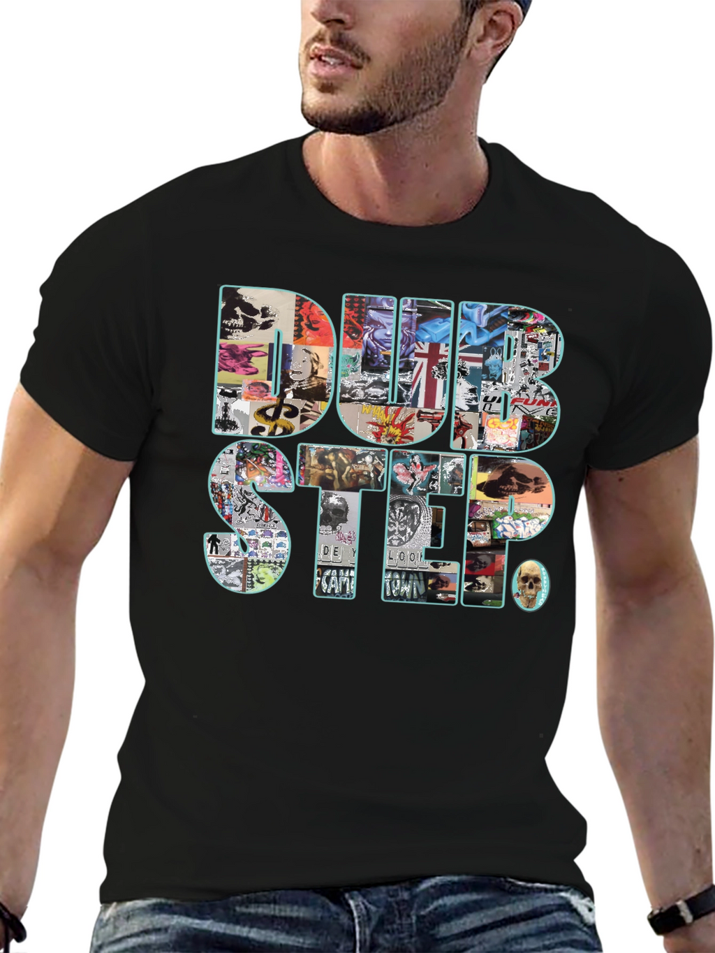 Dubstep Collage Graphic Black T-Shirt