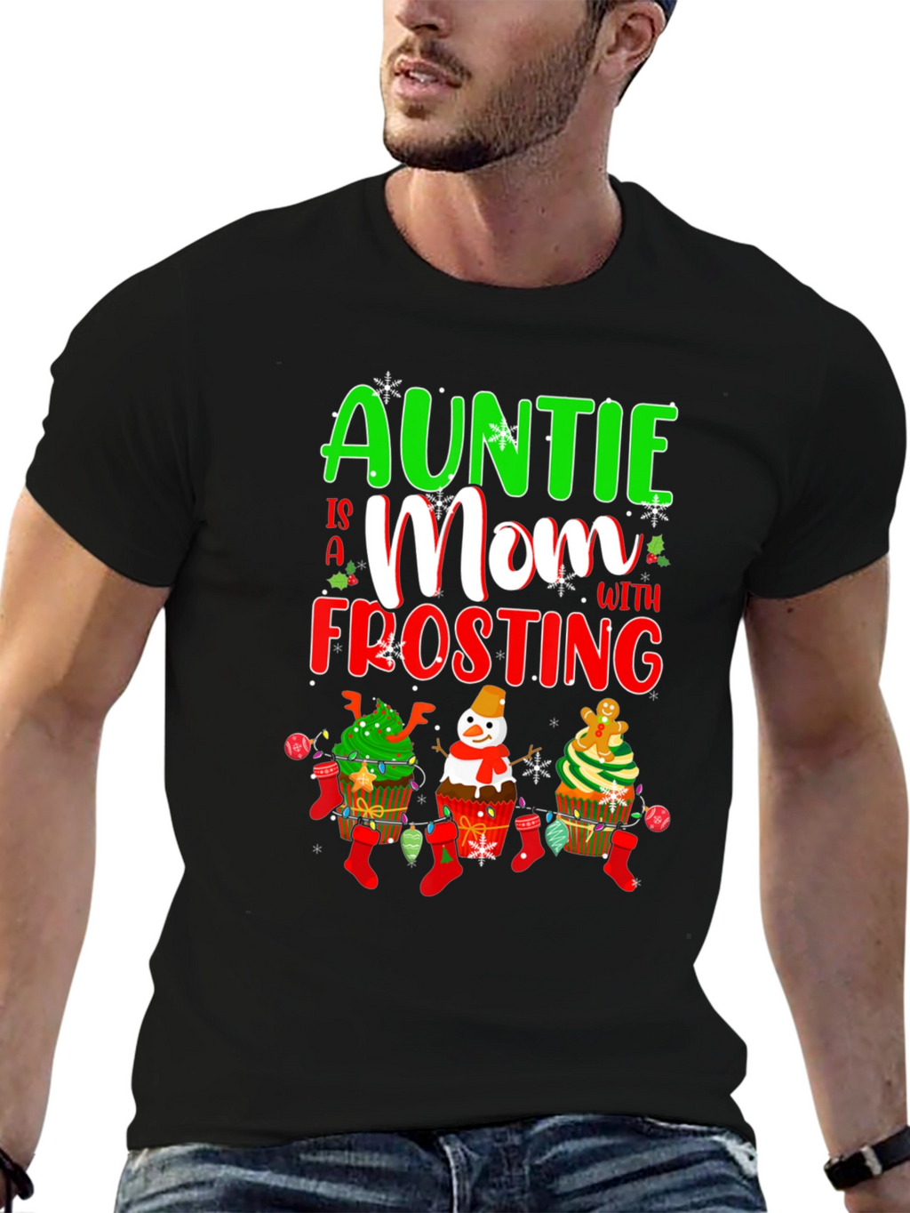 Auntie Mom Frosting Cupcake Christmas T-Shirt
