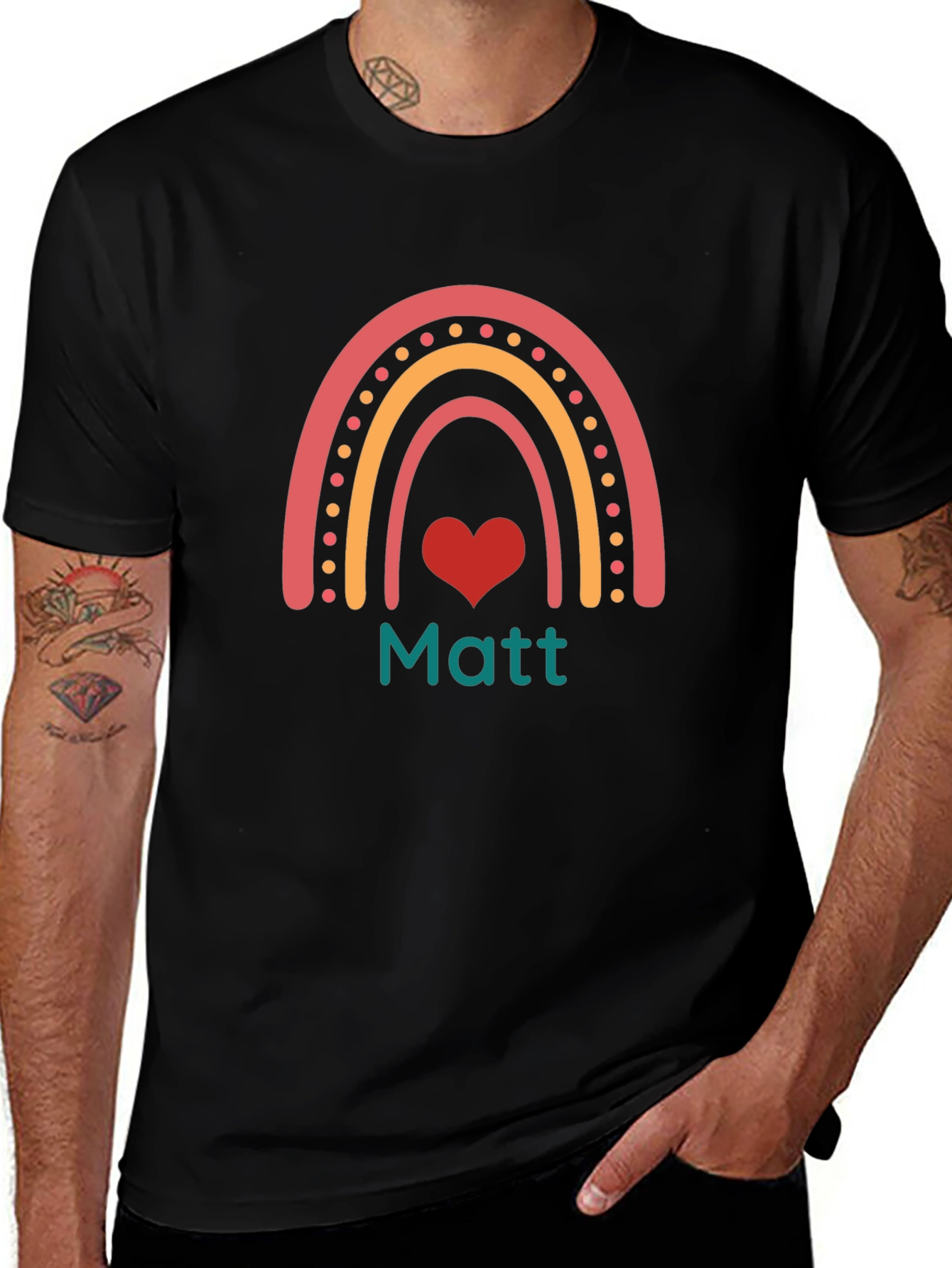 Matt Rainbow Heart Graphic Tee - Black