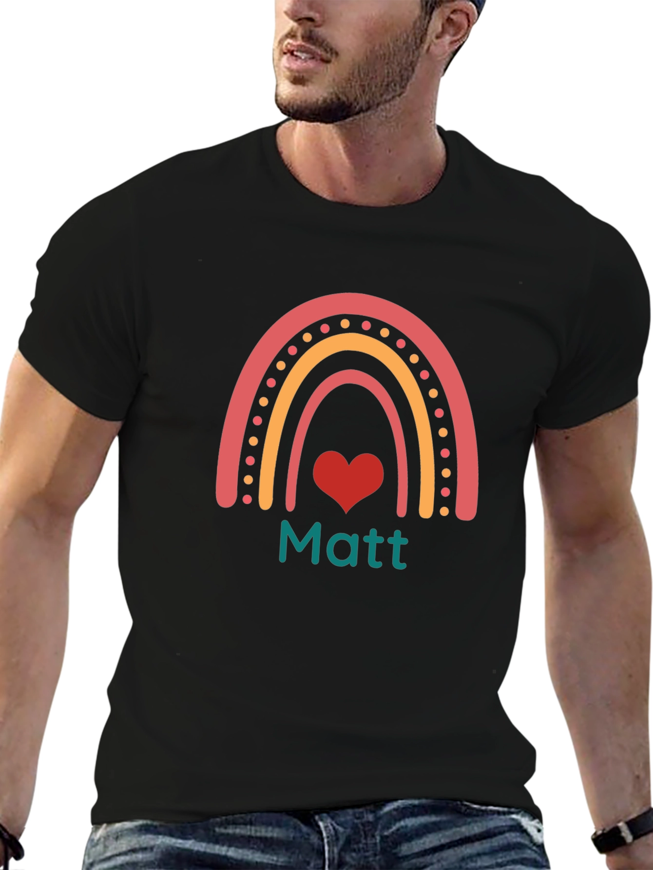 Matt Rainbow Heart Graphic Tee - Black