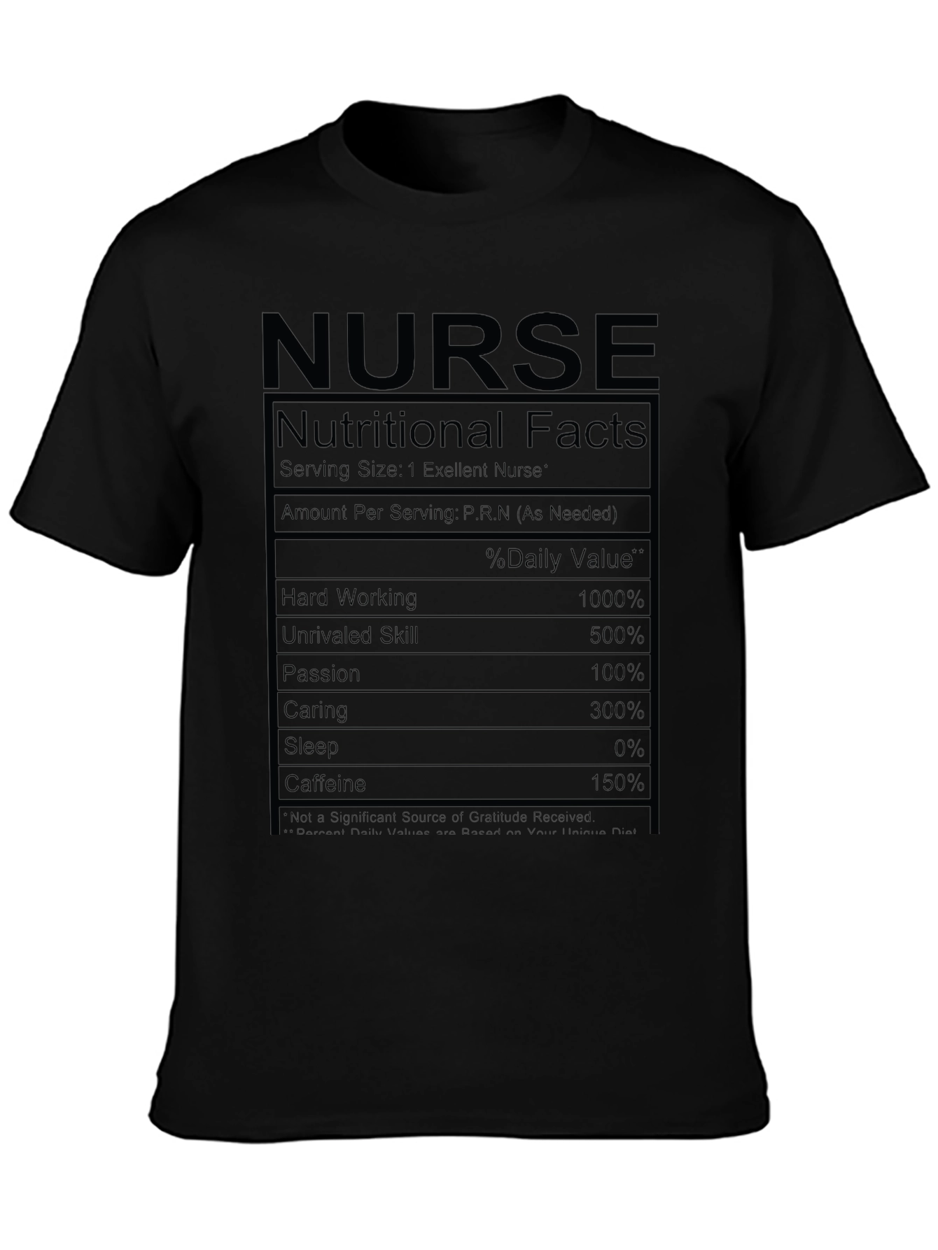 Nurse Nutritional Facts Black T-Shirt