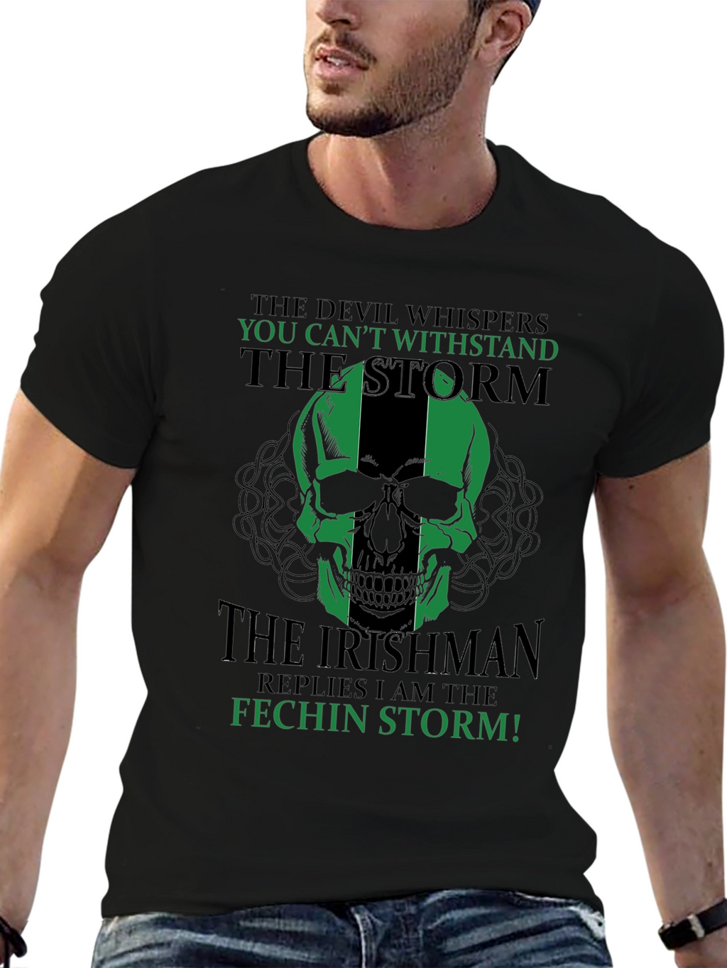 Irishman Fechin Storm Skull Graphic T-Shirt