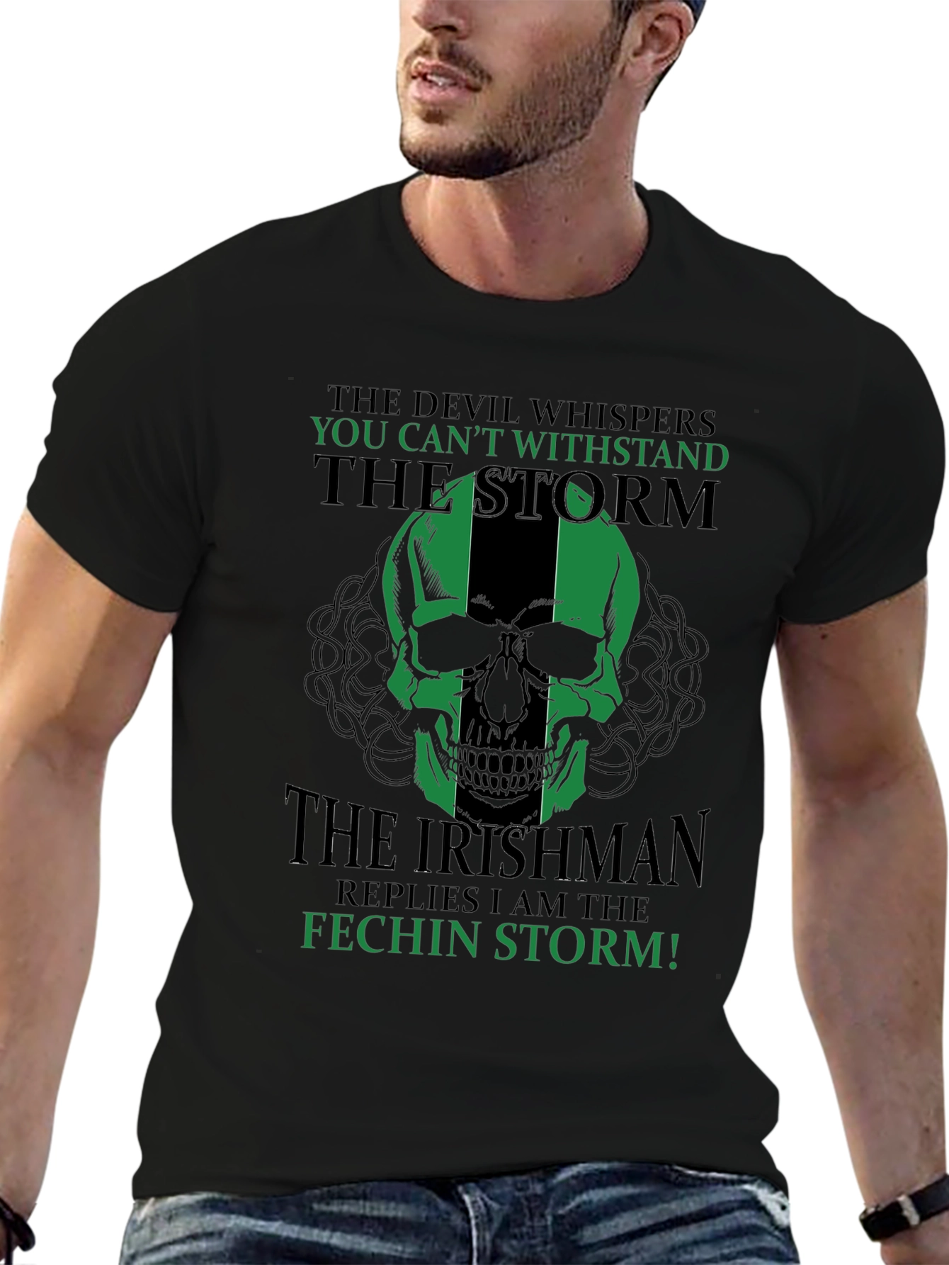 Irishman Fechin Storm Skull Graphic T-Shirt