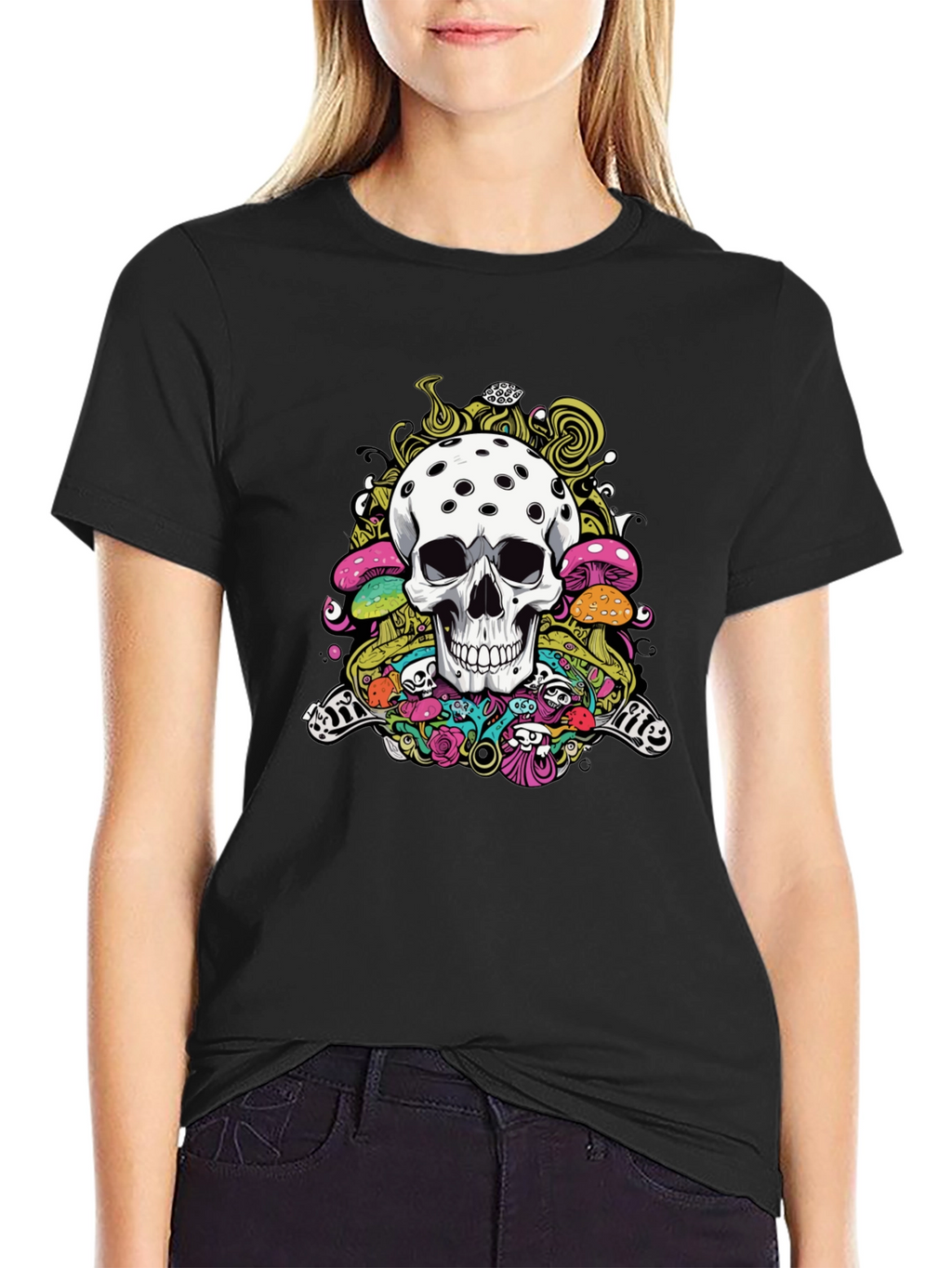 Psychedelic Skull Graphic Tee - Black