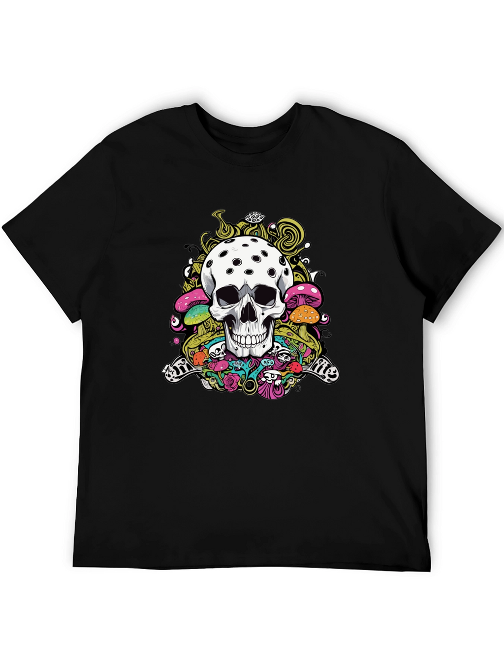 Psychedelic Skull Graphic Tee - Black