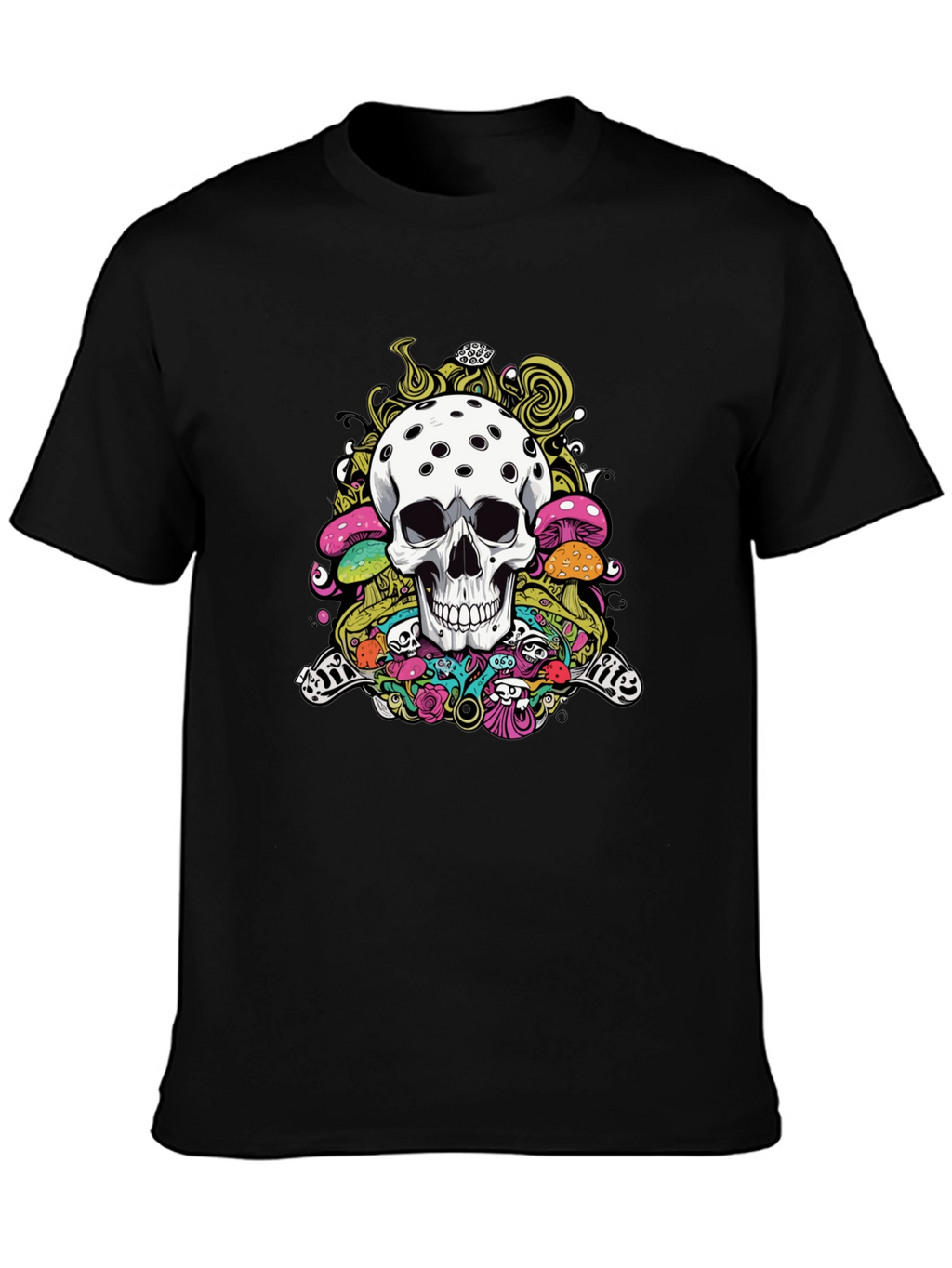 Psychedelic Skull Graphic Tee - Black