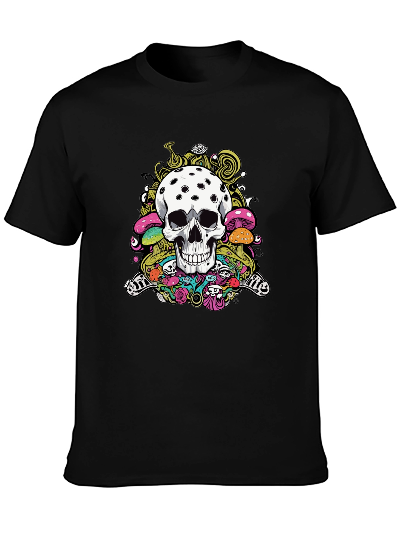 Psychedelic Skull Graphic Tee - Black