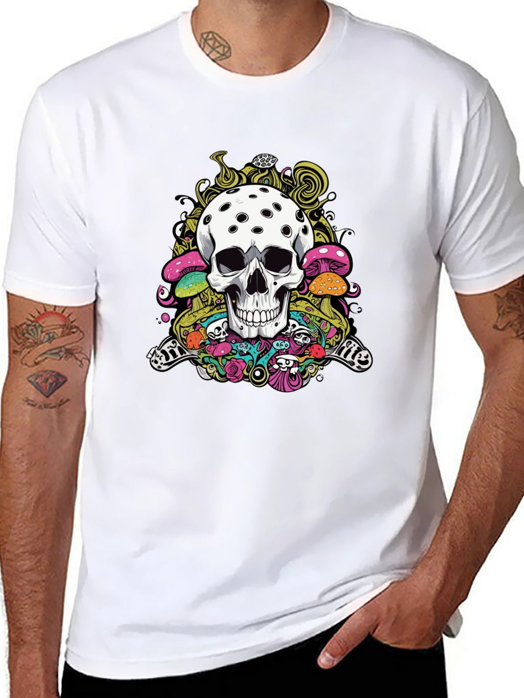 Psychedelic Skull Graphic Tee - Black
