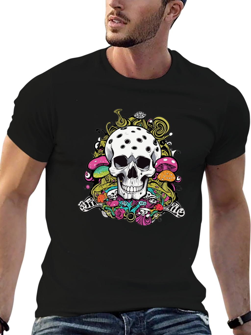 Psychedelic Skull Graphic Tee - Black