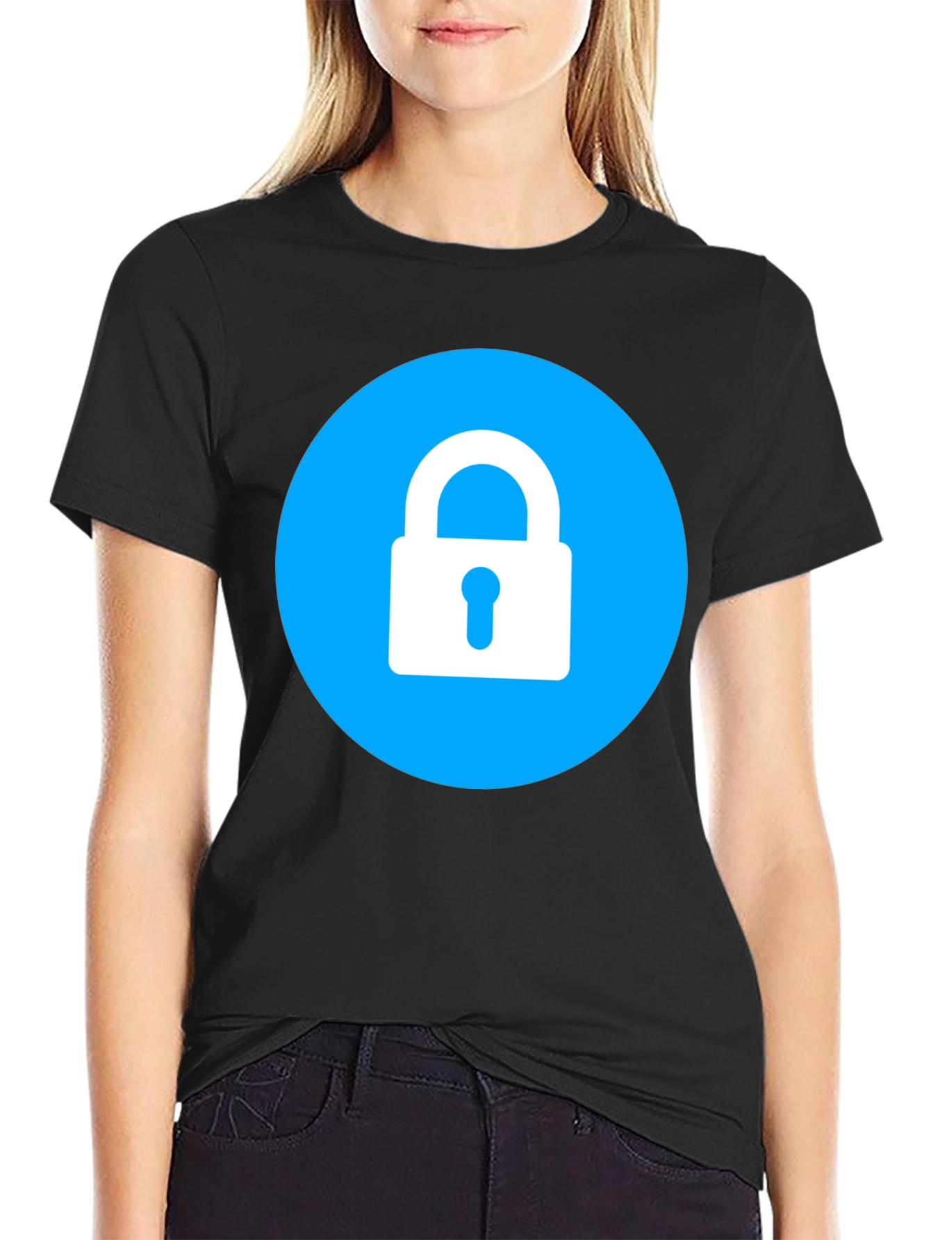 Secure Black T-Shirt - Lock Icon Design