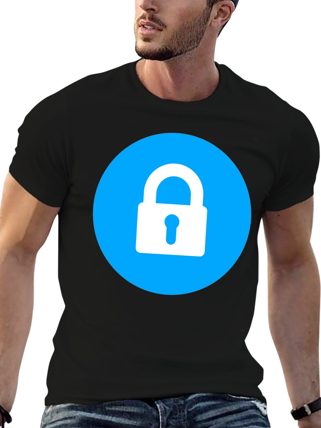 Secure Black T-Shirt - Lock Icon Design