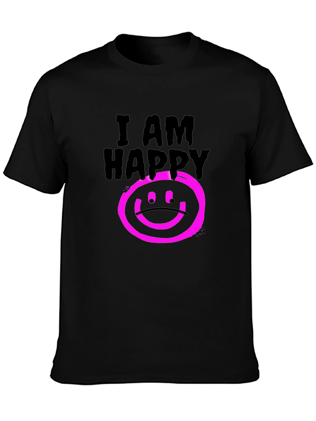 I AM HAPPY Graphic Black T-Shirt