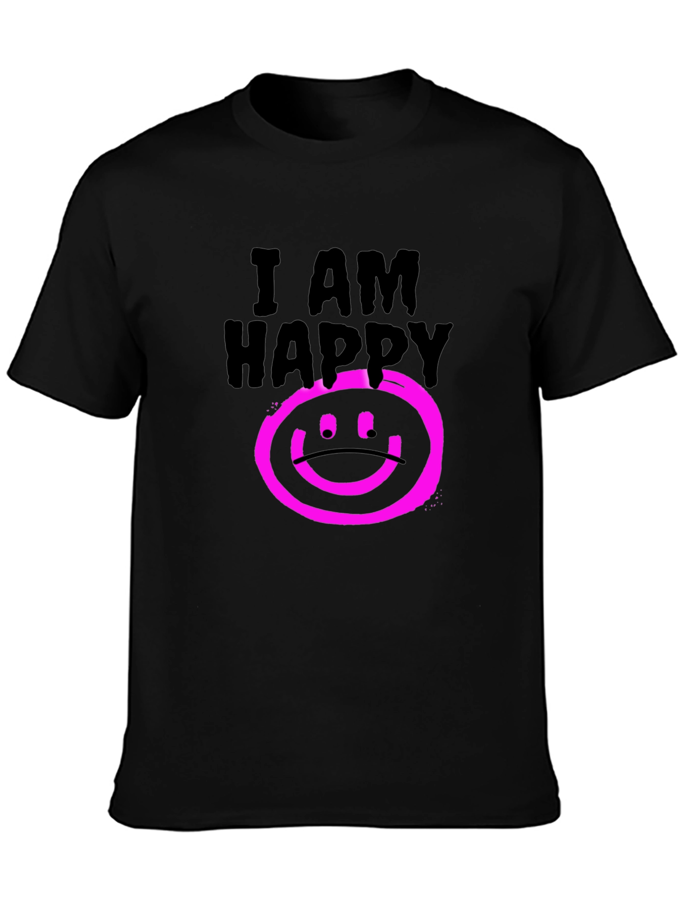 I AM HAPPY Graphic Black T-Shirt