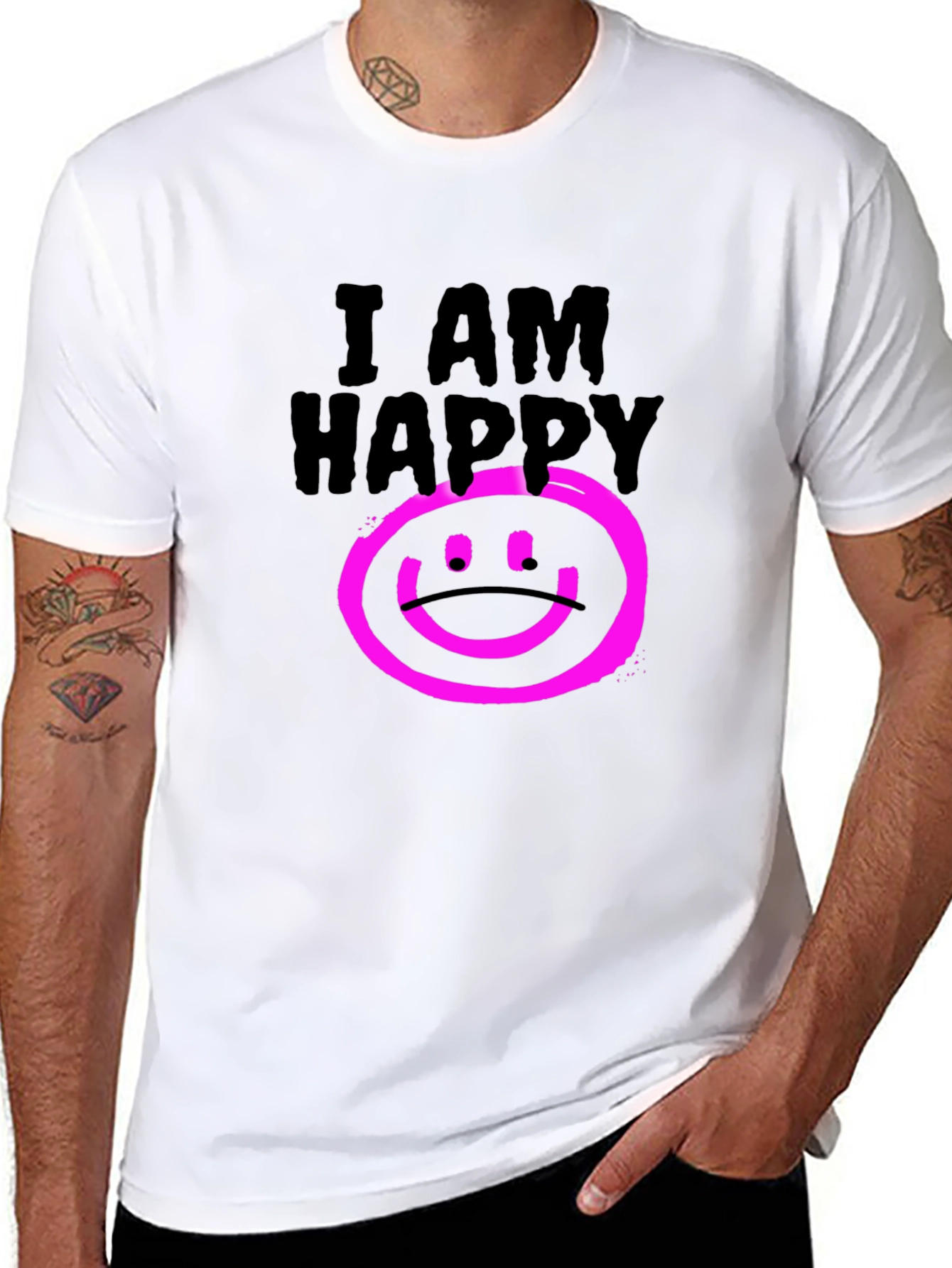 I AM HAPPY Graphic Black T-Shirt
