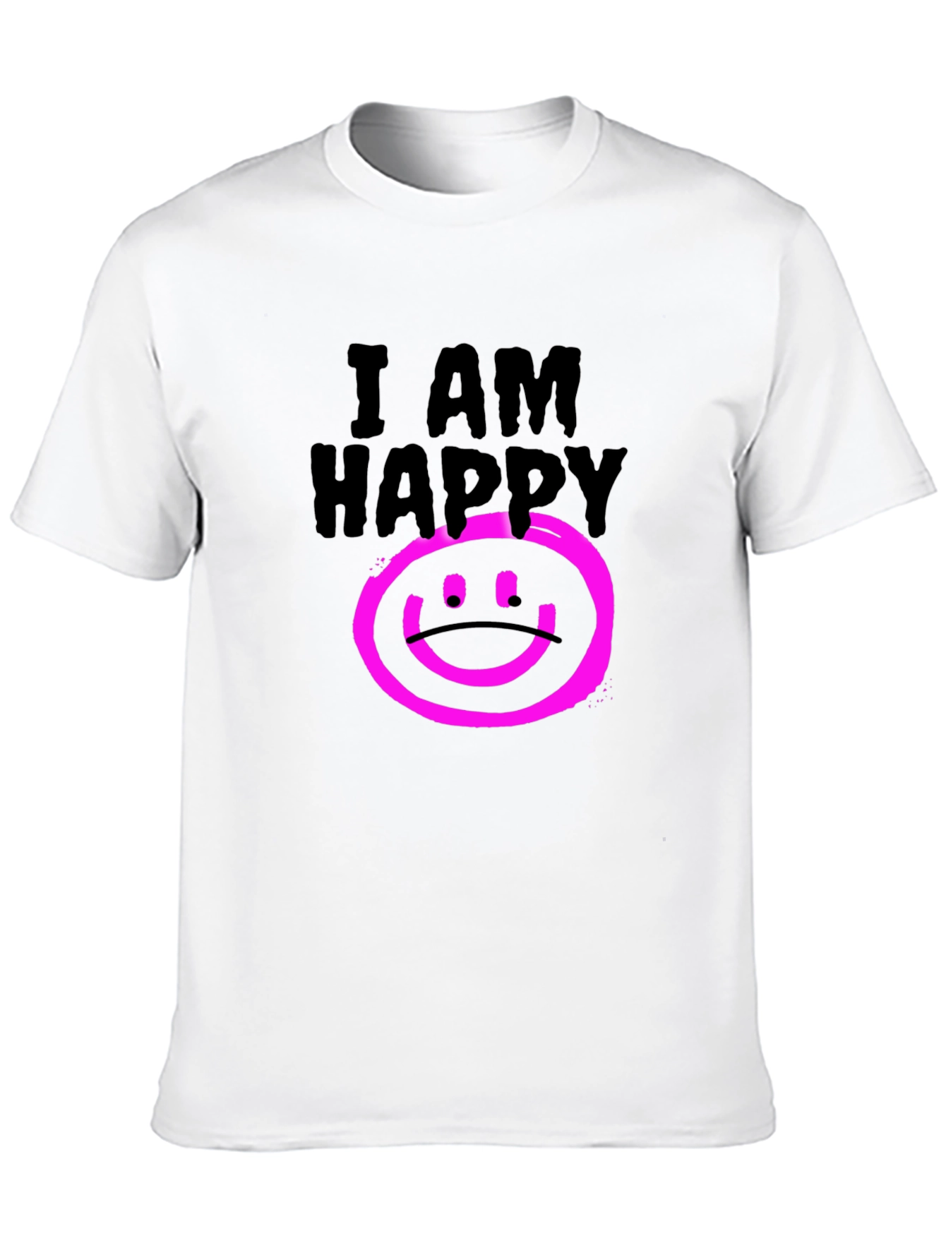 I AM HAPPY Graphic Black T-Shirt