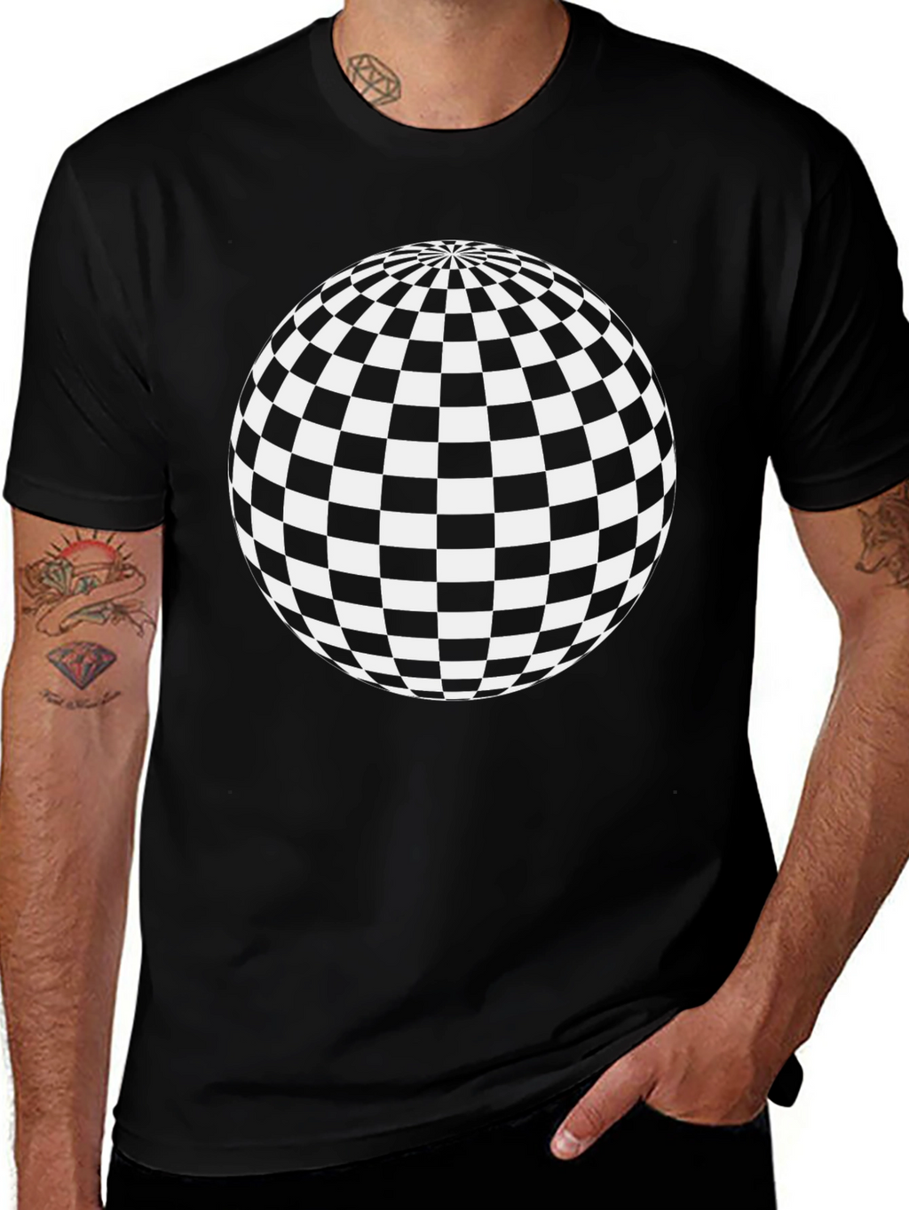 Checkered Sphere Graphic Tee - Casual Style