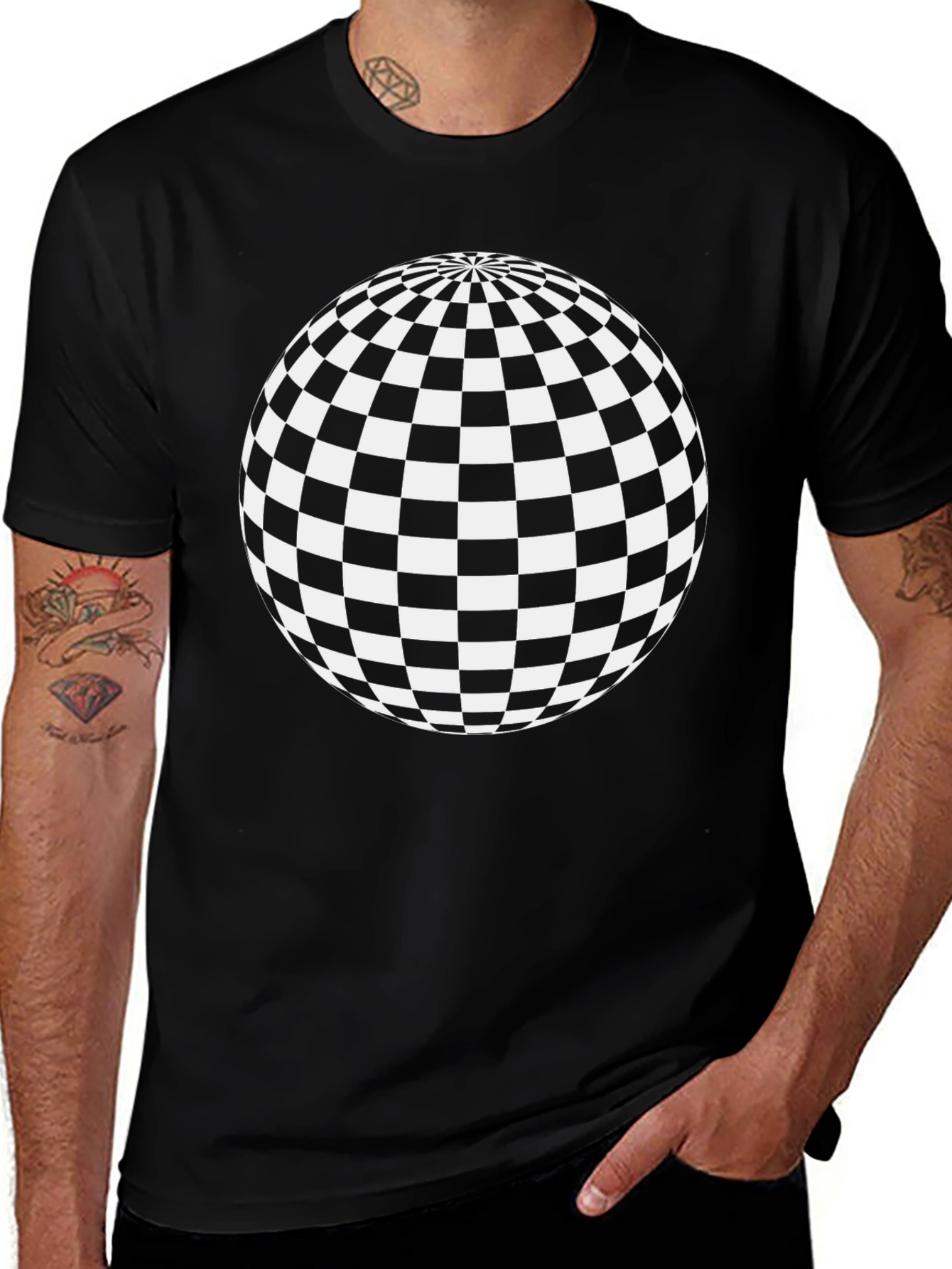 Checkered Sphere Graphic Tee - Casual Style