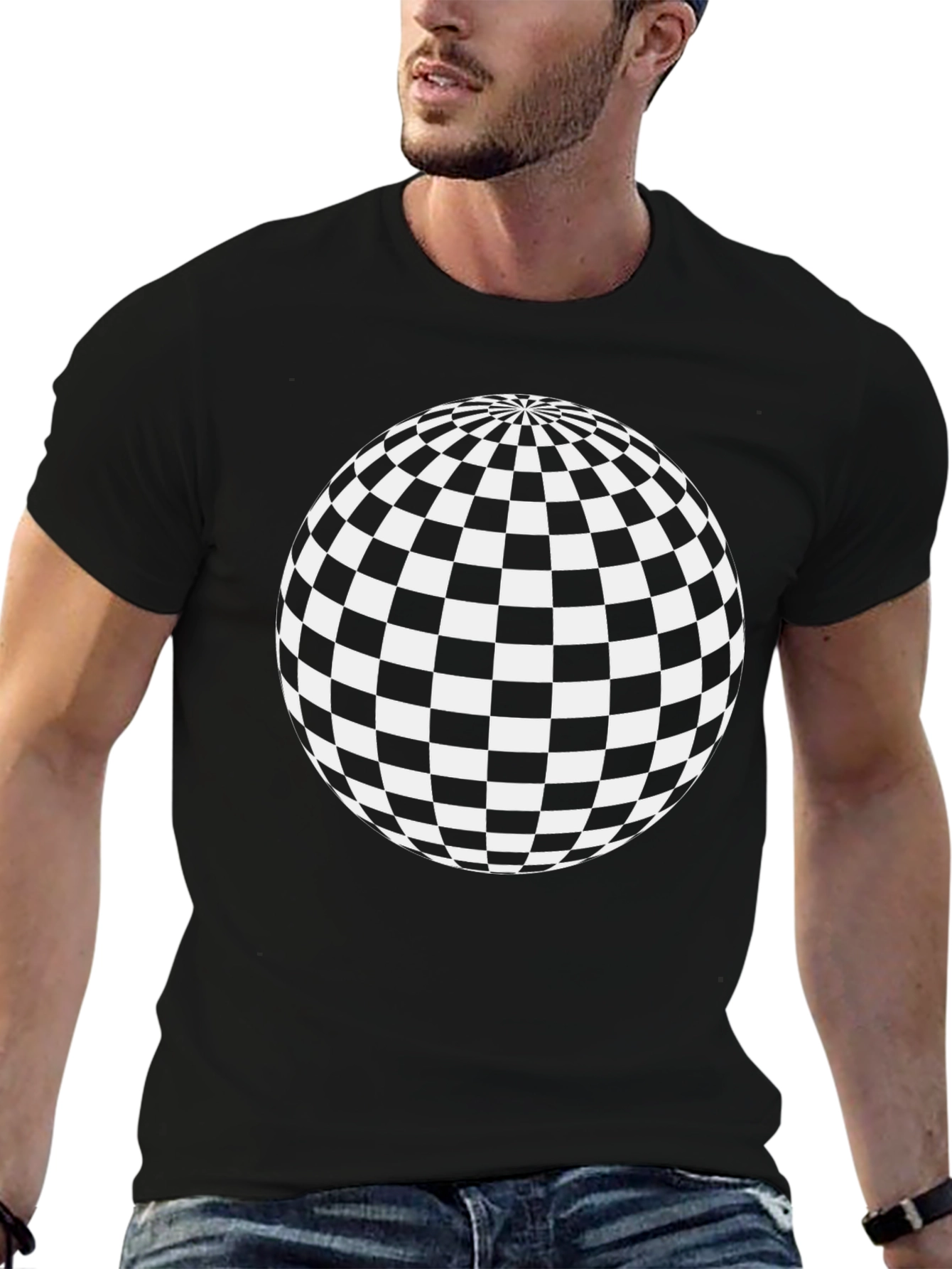 Checkered Sphere Graphic Tee - Casual Style