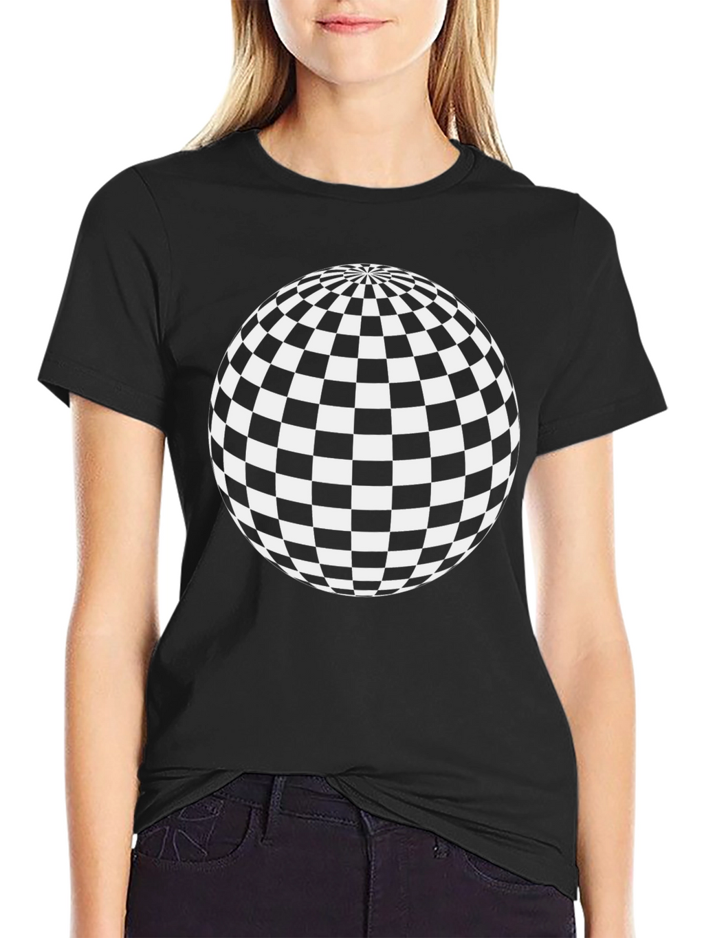 Checkered Sphere Graphic Tee - Casual Style