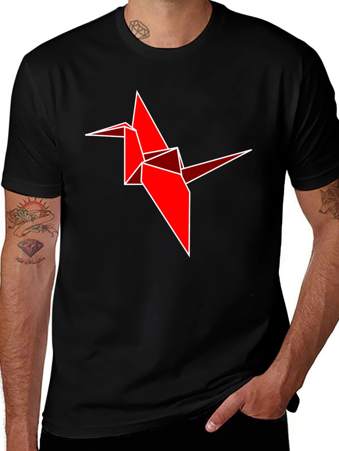 Origami Crane Graphic Tee - Stylish Black Cotton Shirt